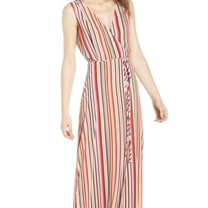 WAYF tank wrap dress. Retro rainbow stripes.